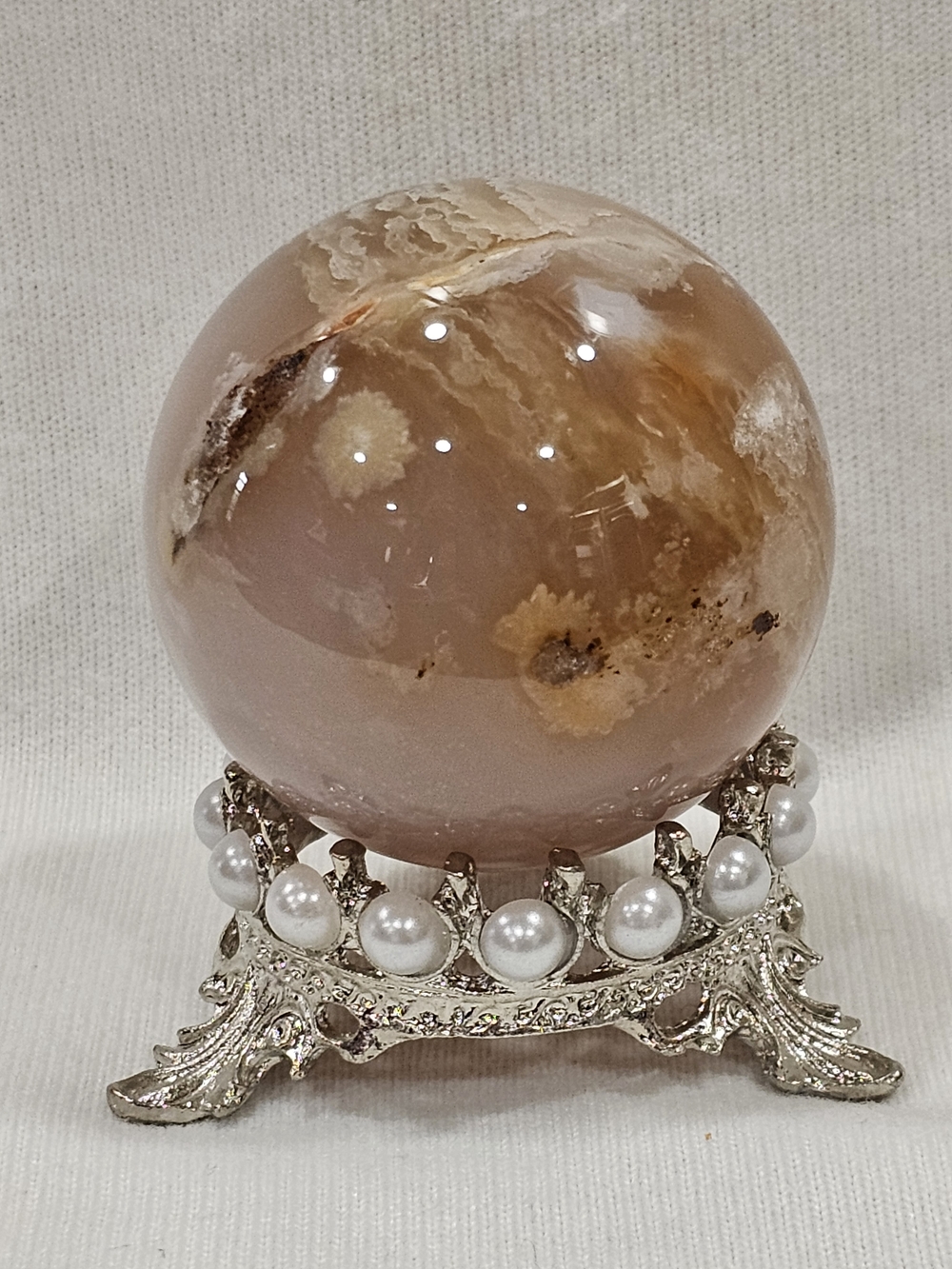 Polished Carnelian Agate Sphere with Decorative Stand - Peach Brown